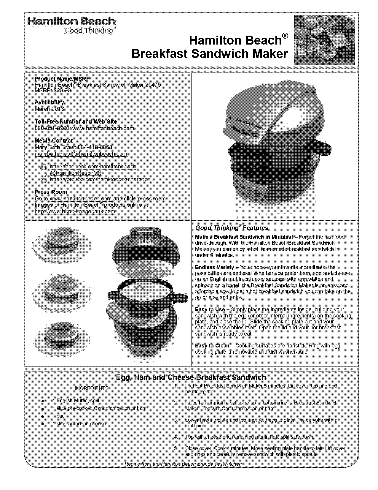 cooking instructions for hamilton beach breakfast sandwich maker