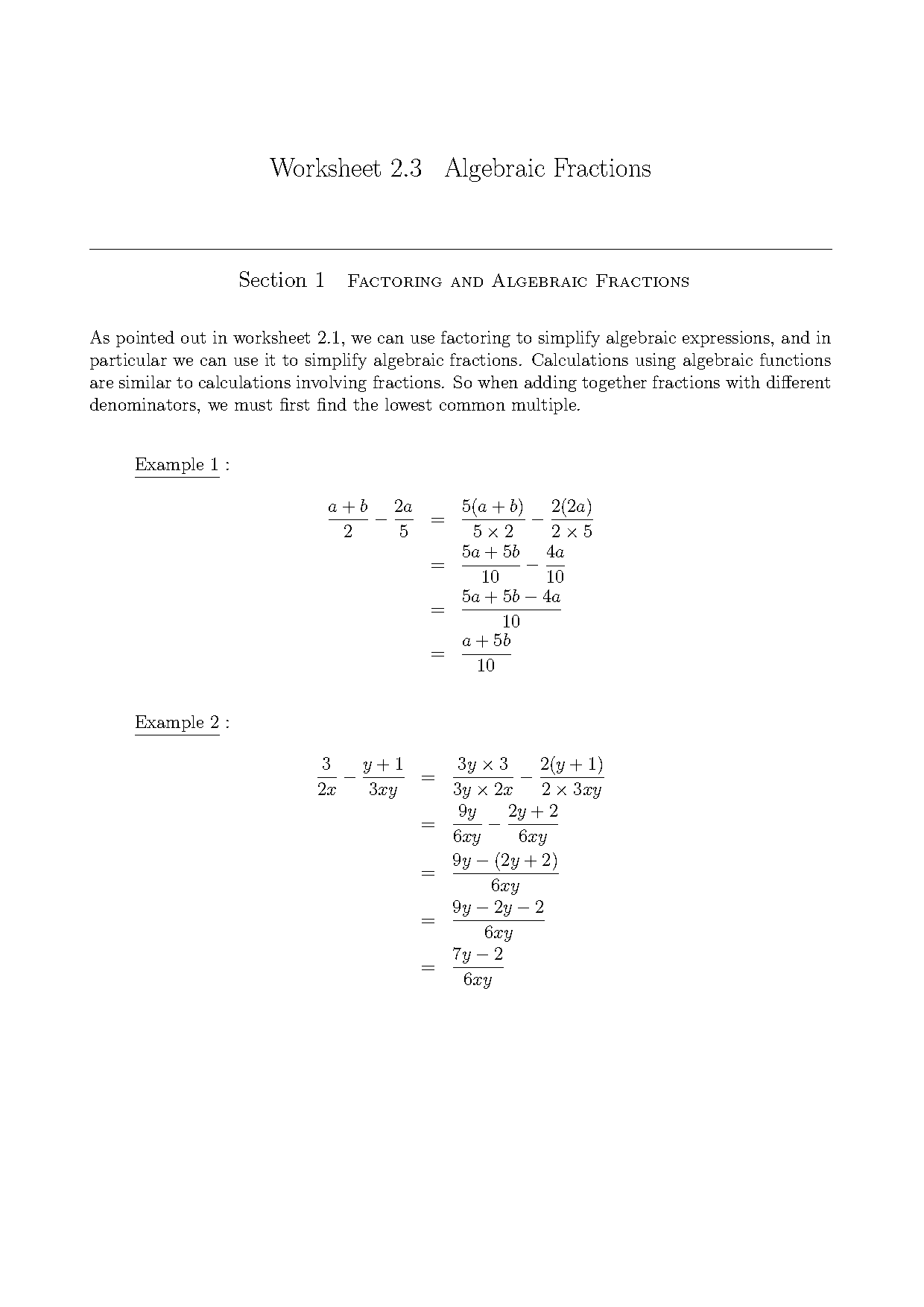 algebraic fraction equations worksheet